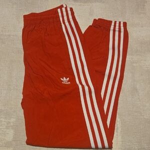 Adidas Kids Red Joggers with White Stripes